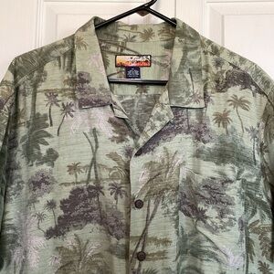 Men's XL Havana Jack’s Cafe silk Hawaiian Shirt Green short sleeve button down